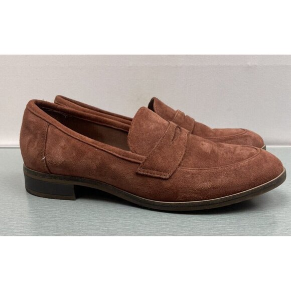 WOMEN'S Clarks Ultimate Comfort Brown Suede Penny Loafers Size 6.5 Flats Shoes - Picture 3 of 15